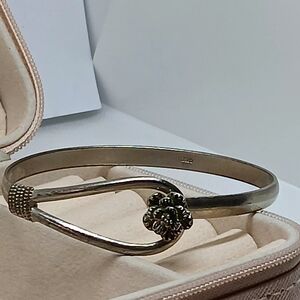 .925 Stamped Silver Floral Knot Bangle Bracelet With Vintage Patina